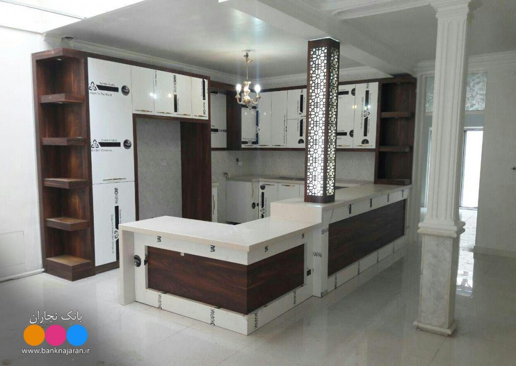 کابینت آشپزخانه ایرانی سفید طرح چوب 1