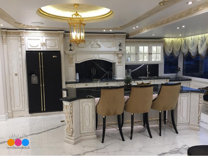 کابینت آشپزخانه چوبی سلطنتی سفید طلایی