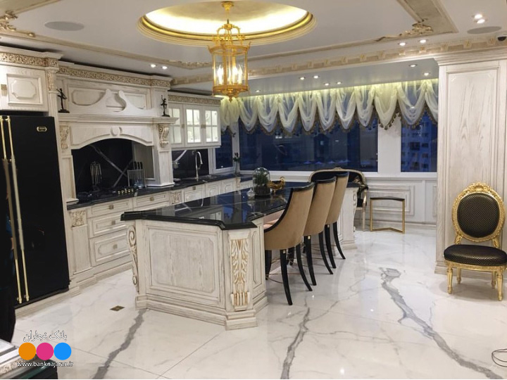 کابینت آشپزخانه چوبی سلطنتی سفید طلایی 2