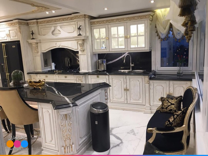 کابینت آشپزخانه چوبی سلطنتی سفید طلایی 3