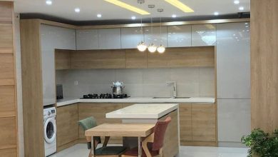 آشپزخانه شیک نسکافه ای طرح چوب