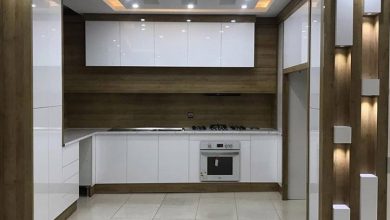 کابینت سفید های گلاس و گردویی