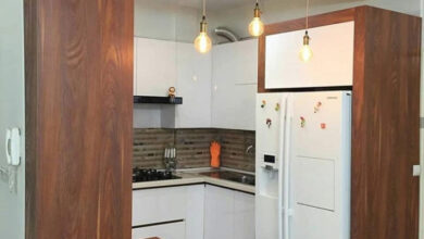 آشپزخانه کوچک با کابینت ام دی اف