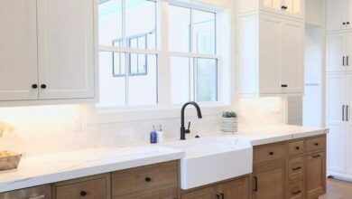 کابینت نئو کلاسیک سفید و چوبی